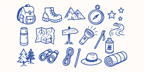 Hand drawn Mountain Hiking  for sticker or notebook illustration