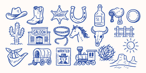 Hand drawn Wild West for sticker or notebook illustration