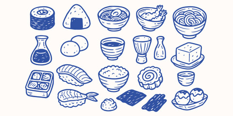 Hand drawn 	Japanese Food for travel sticker or notebook illustration