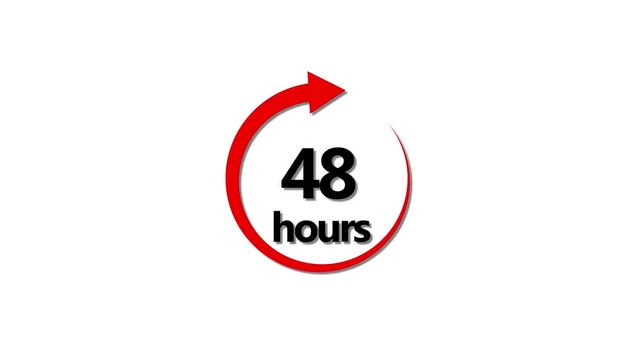 Clock 48 hours icon, isolated on white background with alpha channel ,48 Hours Delivery  Animation   Clock Icon Loop with Red arrow , 4k video animation 