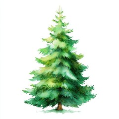 Fototapeta premium Festive Watercolor Tree. Holiday Illustration of a Cheerful Christmas Tree Surrounded by Nature and New Year Vibes