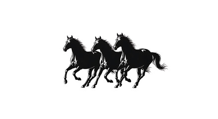 A black silhouette of three horses galloping together, representing speed, power, and freedom.