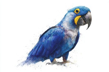 Naklejka premium Vibrant Watercolor Artwork of an Ara Parrot Against a Crisp White Background