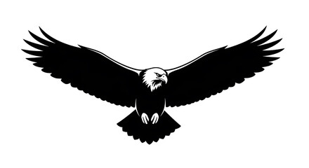 Fototapeta premium A black silhouette of a majestic eagle with its wings spread wide in flight.