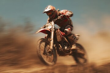 Obraz premium Thrilling Dirt Bike Riding: A Motocross Rider in Action on an Enduro Course
