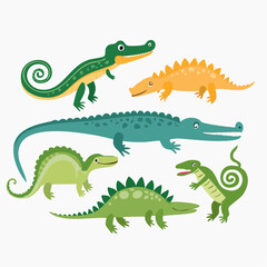Obraz premium Collection of Cute Cartoon Reptiles and Dinosaurs with Unique Expressions