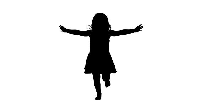A black silhouette of a child with arms outstretched, symbolizing freedom and joy.