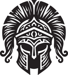 Ancient Greek Warrior Helmet Vector – Black and White Illustration