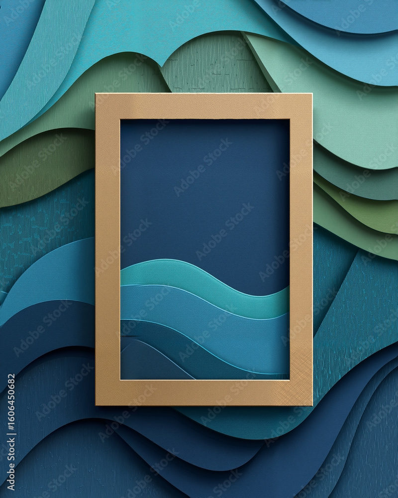 Poster turquoise gradient background with open center and subtle wave patterns, featuring a coastal summer 