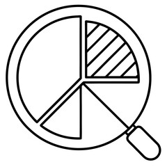 Data insights pie chart with magnifier &ndash; stroke only icon