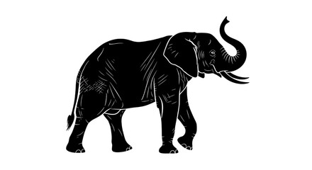 Fototapeta premium A black silhouette of a large African elephant walking.