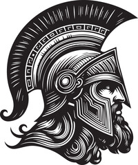 Ancient Greek Warrior Helmet Vector – Black and White Illustration