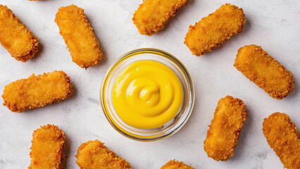 crispy chicken nuggets with sauce in a bowl.ai 