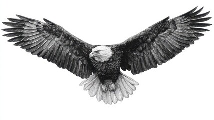 Fototapeta premium Artistic Interpretation of a Bald Eagle in Flight with Wings Outstretched, Capturing the Essence of Vultures and Hawks