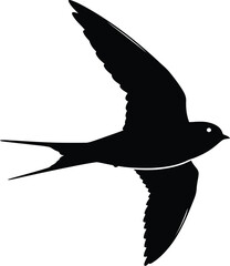 Elegant Black Silhouette of a Swift Bird in Flight Against a Clean White Background