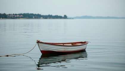 Naklejka premium Tranquil Small Boat Calm Waters