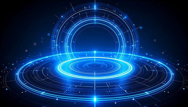 Abstract digital stage with glowing blue circles - Powered by Adobe