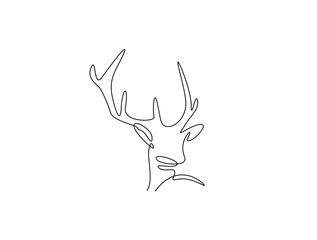 Continuous line art drawing of deer head - animal concept. Antlers head in single line art drawing vector illustration. Editable stroke.
