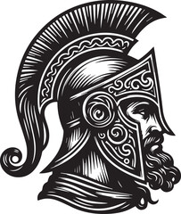 Ancient Greek Warrior Helmet Vector – Black and White Illustration