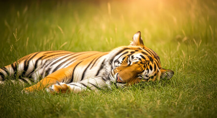 Obraz premium sleeping tiger in grass