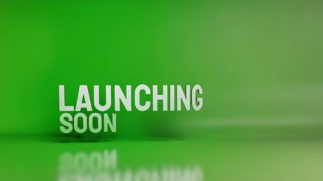 &ldquo;Launching Soon&rdquo; in bold modern font with a rocket animation, isolated on a vivid green background.