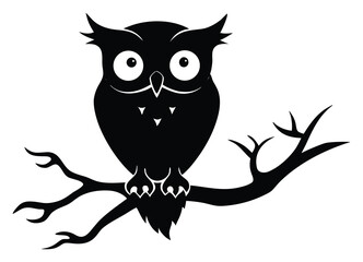 Fototapeta premium Silhouette of a Cute Owl Perched on a Branch Vector Illustration Design Element for Halloween and Fall Themes