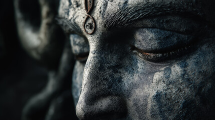 Meditative God Shiva Idol Close-Up Sculpture Serene Stone Divinity Art