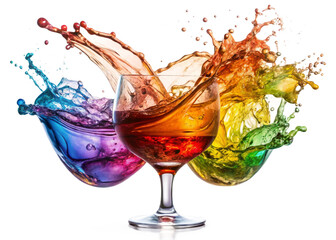 Twisted multicolored alcohol splash isolated on white background