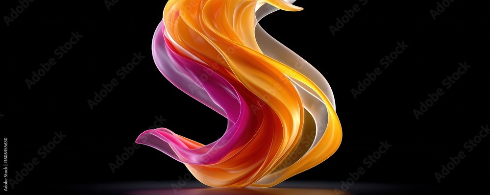 Aufkleber floating three-dimensional multicolored abstract shape on a dark background