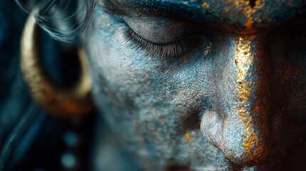 Meditative God Shiva face with golden accent Hindu deity peaceful expression
