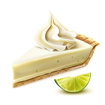 Slice of Key Lime Pie with Whipped Cream and Lime Wedge