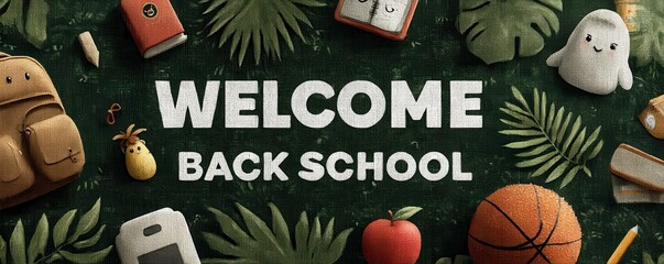 Welcome back to school creative poster with cute objects and bright colors