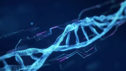 Glowing DNA strand digital model, dark background, science - Powered by Adobe