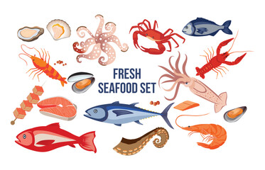fresh seafood icon set products restaurant cafe design illustration clipart