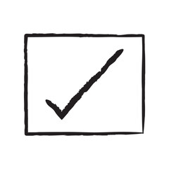 Black brush checkmark on white background.