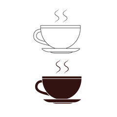 Outline and silhouette Icon of a Hot Cup of Coffee Vector