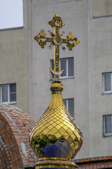 Dome of an Orthodox church in close-up on a summer day