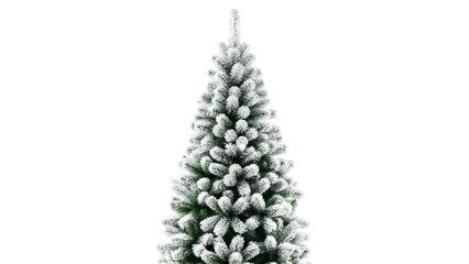 Artificial flocked christmas tree for holiday decor and winter season home decoration on white background on transparent background