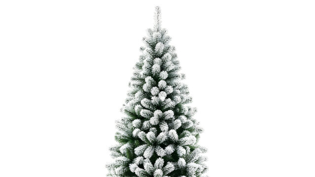 Artificial flocked christmas tree for holiday decor and winter season home decoration on white background on transparent background