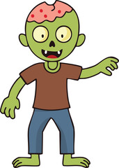 A cartoon zombie with exposed brain, reaching out, and smiling.