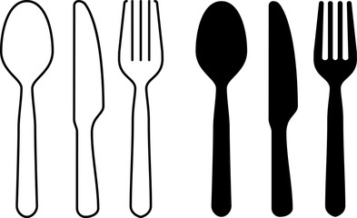 A set of cutlery spoons knives and forks icon and silhouette.