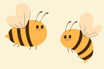 Cute Bees Flying Together in Pastel Background