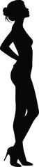 Elegant Woman Silhouette in High Heels with Hands Behind Back on White Background