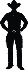 Silhouette of a Cowboy Standing with Hands on Hips Wearing a Hat and Holsters