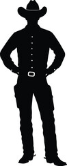 Silhouette of a Cowboy Standing with Hands on Hips Wearing a Hat and Holsters