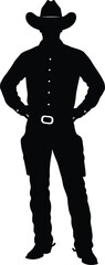 Black Silhouette of a Cowboy Standing with Hands on Hips Wearing Hat and Holsters Isolated