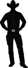 Silhouette of a Cowboy Standing with Hands on Hips Wearing a Cowboy Hat and Holsters