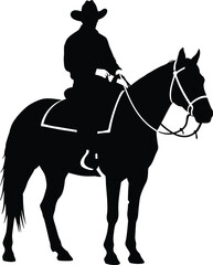 Silhouette of a Cowboy Riding a Horse on a White Background Illustration