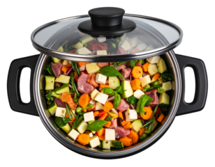  Open Pressure Cooker with Ingredients Ready for Cooking