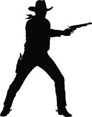 Silhouette of a Cowboy Pointing a Gun Standing in a Stance Ready to Shoot